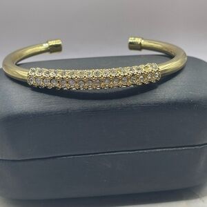 Elegant Pave Rhinestone Gold Tone Cuff Bracelet. Size 6